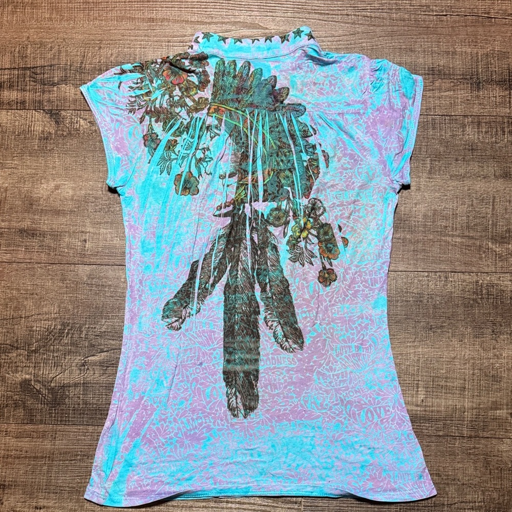 Floral Print Women's Top - Blue and Green - Picture 5 of 6